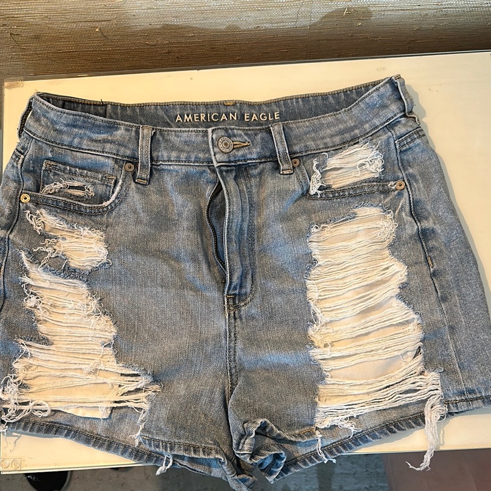 American Eagle Outfitters Distressed Denim Mom Shorts - Blue